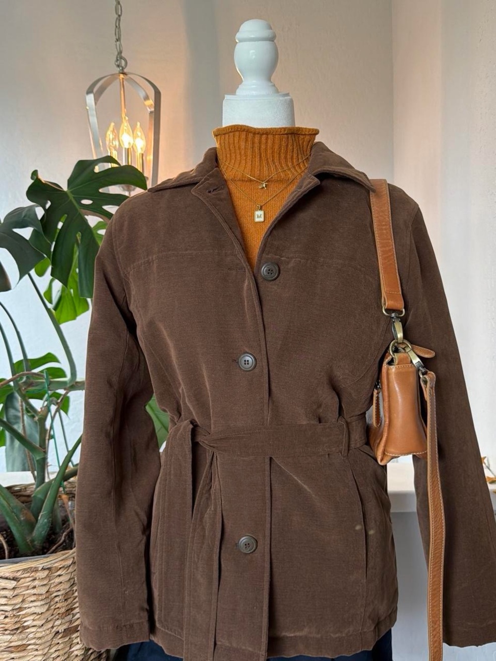 Worthington Brown Belted Trench Coat with Rust Accent